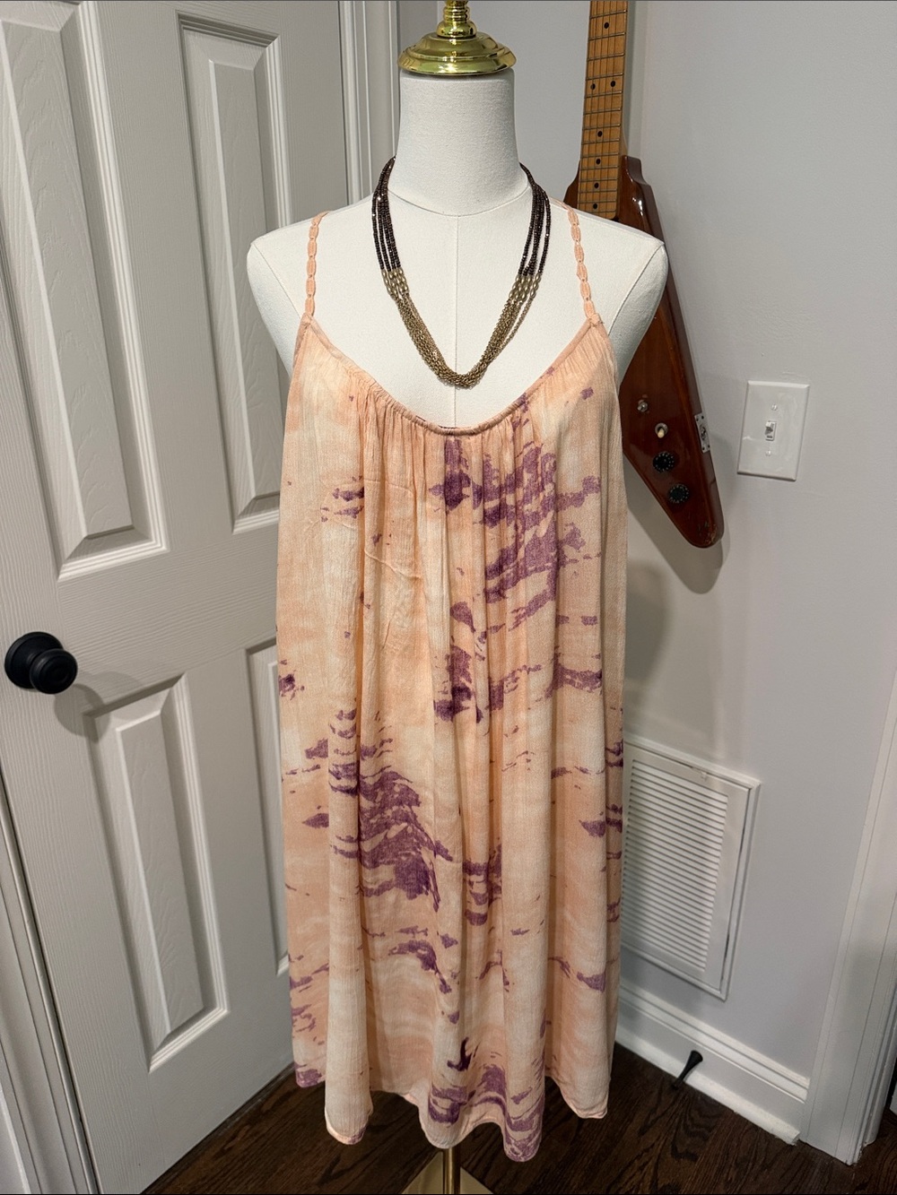 mahina Peach and Purple Tie-Dye Midi Dress